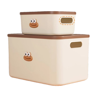 稻草熊收纳盒桌面带盖收纳箱零食玩具杂物收纳筐家用化妆品长方形储物盒 带盖中号2个装-【送大嘴吧贴纸】