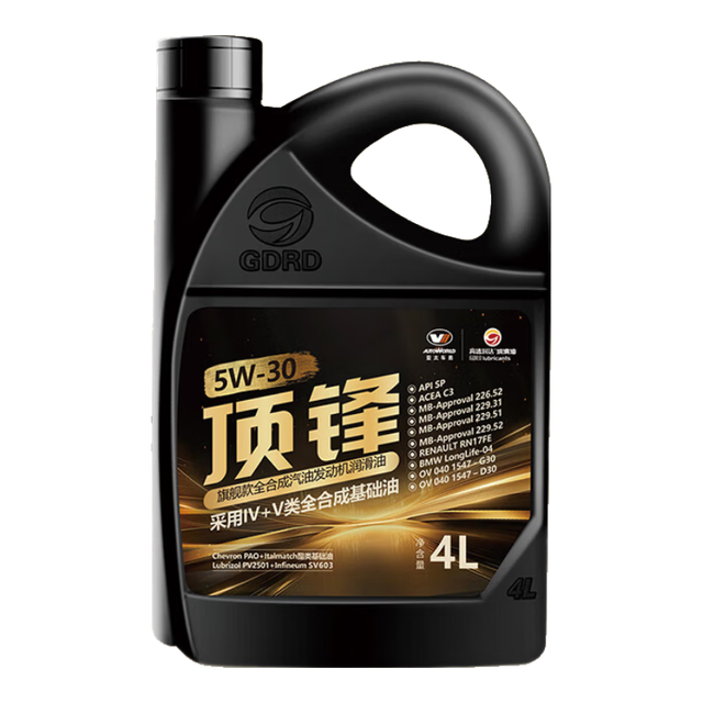 高德润达 顶锋系列全PAO酯类IV+V全合成 SP C3 5W-30 4L 汽车保养 顶锋 C3 5W-30
