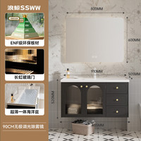 浪鲸（SSWW）卫浴复古风浴室柜洗漱台ENF多层实木海洋盆浴室柜洗手洗脸盆柜 【黑色】智能除雾灯镜丨超薄海洋盆-90cm 不含龙头及配件