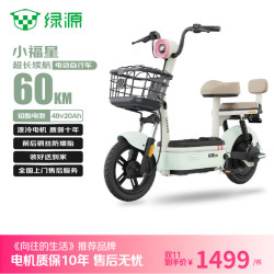 绿源 电动自行车乐骑9续航75公里LED透镜大灯陶瓷刹车真空钢丝轮胎液冷电机质保十年 沙淡绿