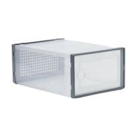 三维工匠透明鞋盒收纳盒灰色篮球鞋箱塑料防尘鞋柜可叠加鞋盒收纳批 白色前后框 33*23*14