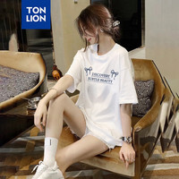 唐狮2025短袖T恤女夏装新品圆领前胸文字短袖T恤dx 白