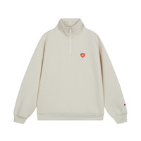 Champion冠军半拉链卫衣女2025秋季空气层爱心logo立领休闲潮 浅驼色 L