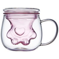 美斯尼 茶杯玻璃泡茶杯创意造型猫爪杯茶水分离杯子耐热玻璃泡茶器