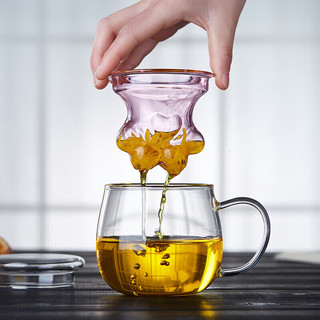 美斯尼 茶杯玻璃泡茶杯创意造型猫爪杯茶水分离杯子耐热玻璃泡茶器
