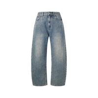 CHINISM赤尘 弯刀牛仔裤男2025美式宽松男士裤子黑色直筒长裤 蓝牛仔【纯棉面料】 L