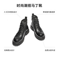 百丽厚底潮搭马丁靴男款秋冬季舒适牛皮户外休闲靴8QT01DD4 黑色-单里 40 (250mm)