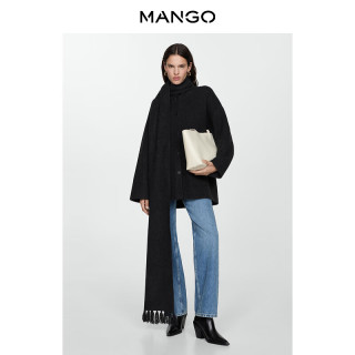 MANGO女装毛呢外套2025冬装新款直筒圆领针织系扣毛呢外套 碳灰色