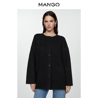 MANGO女装毛呢外套2025冬装新款直筒圆领针织系扣毛呢外套 碳灰色