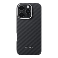 PITAKA适用苹果16ProMax手机壳凯夫拉芳纶iPhone16Pro系列磁吸亲肤上下包防摔超薄格子壳碳纤维纹保护套 黑灰细斜纹 iPhone16ProMax手机壳