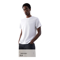 H&M浅灰格雷系男装T恤夏季简约圆领短袖纯棉上衣打底衫0685816 白色 170/92A