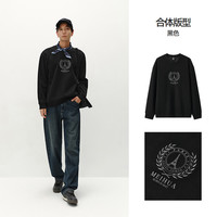 森马卫衣运动风装冬季印花连帽上衣宽松休闲潮-TK A款男圆领-黑色 XS