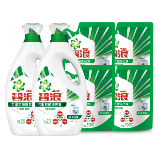 移动端、京东百亿补贴：碧浪 专业抗菌除螨洗衣液 草本清新 2kg*2瓶+500g*4袋 12斤装 99%杀菌