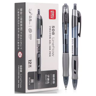 得力 S08 按动中性笔 黑色 0.5mm 12支装