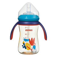 日康 Rikang 吸管奶瓶 1岁以上带重力球宽口奶瓶 PPSU带手柄240ml 蓝色N1063-1