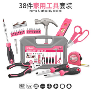 希孟家用工具箱 五金工具箱套装 钢丝钳螺丝刀锤扳手家用工具套装 38件套【进阶款】粉