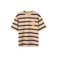 Gap男女装2024初秋印花logo条纹短袖T恤美式活力上衣638120 卡其 180/100A(XL) 亚洲尺码