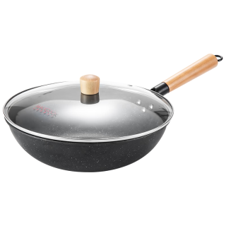 MAXCOOK 美厨 原木系列 MCC559 炒锅(32cm、不粘、有涂层、铁、麦饭石色、带盖)
