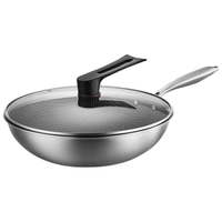 京东京造 304不锈钢蜂窝锅不粘炒锅 平底炒菜锅煎锅32cm 感温可立盖