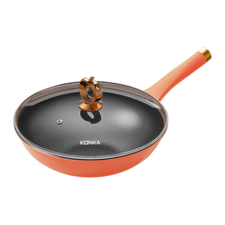 康佳（KONKA）精品炒锅不粘锅麦饭石炒菜锅大容量轻油烟家用锅电磁炉燃煤气通用 橙色经典炒锅带盖 32cm