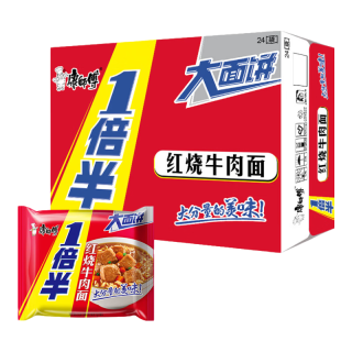 康师傅 方便面 一倍半红烧牛肉面129g*24袋 泡面整箱装速食 大面饼