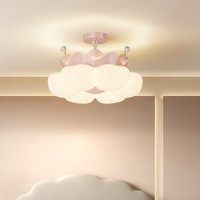 YINGGE/英格照明全光谱奶油风儿童房护眼粉色皇冠LED吊灯浪漫女孩公主房卧室灯具 C款50CM-粉色 三色光 铁 66W