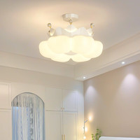 YINGGE/英格照明全光谱奶油风儿童房护眼粉色皇冠LED吊灯浪漫女孩公主房卧室灯具 C款50CM-奶白色 天猫精灵 铁 66W