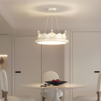 YINGGE/英格照明全光谱奶油风儿童房护眼粉色皇冠LED吊灯浪漫女孩公主房卧室灯具 B款50CM-奶咖色 三色光 铁 40W