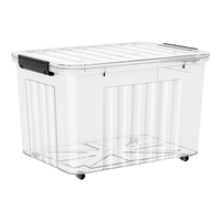 空间专家 SPACEXPERT带轮塑料收纳箱特大号储物箱书箱儿童玩具整理搬家打包周转箱 透明 【实测盛水容积60L】三只装