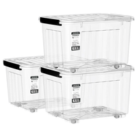 空间专家 SPACEXPERT衣物收纳箱高透塑料整理箱大容量玩具收纳箱搬家周转箱书箱 【透明80L三只】63*46.5*41cm