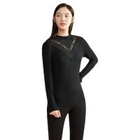 欧迪芬（Ordifen）打底上衣女德绒保暖内衣蓄热莫代尔精致蕾丝秋衣长袖 黑色 XW1507 L