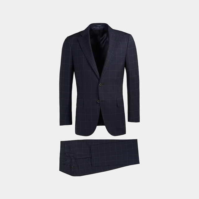 移动端：SUITSUPPLY 奥莱SUITSUPPLY藏青色格纹羊毛男士西装套装