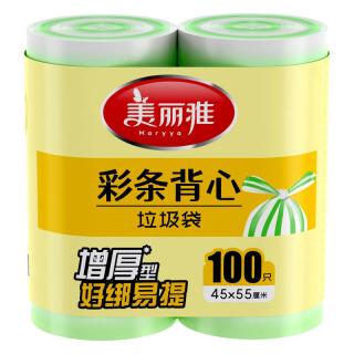 Maryya 美丽雅 彩条背心垃圾袋 100只 中号45*55cm*100只（绿白条纹） 0.9s