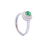 祥祯福珠宝(XIANGZHENFU JEWELRY)925银镶嵌翡翠圆形戒指女款满绿翡翠活口女戒玉石戒