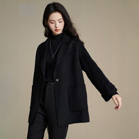 晚白【新品】双面呢羊毛大衣女2025冬款纯色百搭通勤保暖外套 黑色 XL