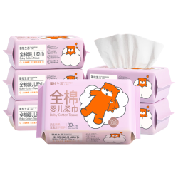蓬松生活 全棉婴儿棉柔巾一次性洗脸巾100%纯棉干湿两用洗脸巾家庭装大包 M码-全棉婴儿柔巾80抽*5