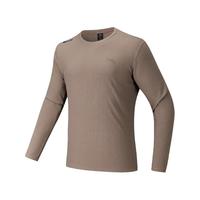 安踏运动长袖男款秋季跑步训练透气长T恤休闲圆领华夫格舒适上衣 灰棕色-3 L (男175)