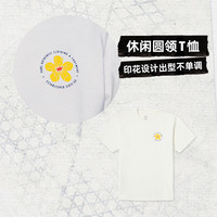VANS范斯 女子纯棉短袖T恤花朵印花舒适圆领 米白色  XS