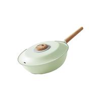 三禾0涂层不含PFAS不粘煎炒锅家用炒菜锅无涂层燃气灶电磁炉通用 晨雾绿 30cm 30cm