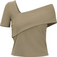 URBAN REVIVO 女士魅力都市不对称露肩短款短袖T恤 UWG440090 卡其 L