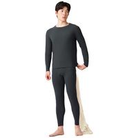 宜而爽 男女士保暖内衣套装40支阳离子双面磨毛圆领秋衣秋 男款-铁灰 XXL(女175男180)