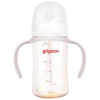 Pigeon贝亲婴儿宽口径PPSU双把手奶瓶240ml配重力球吸管3M+