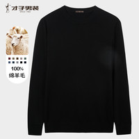 才子（TRIES）【100%纯羊毛】男士毛衣男秋冬圆领修身毛衫轻柔保暖针织打底衫 黑色 L 48 (170/88A)