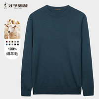 才子（TRIES）【100%纯羊毛】男士毛衣男秋冬圆领修身毛衫轻柔保暖针织打底衫 灰蓝色 2XL 52 (180/96A)