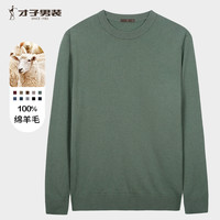 才子（TRIES）【100%纯羊毛】男士毛衣男秋冬圆领修身毛衫轻柔保暖针织打底衫 绿色 XL 50 (175/92A)