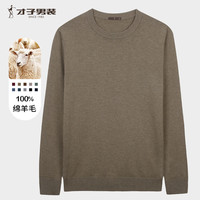 才子（TRIES）【100%纯羊毛】男士毛衣男秋冬圆领修身毛衫轻柔保暖针织打底衫 浅咖啡色 3XL 54 (185/100A)