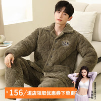 GOSO 香蜜闺秀 男士睡衣秋冬长袖可外穿保暖男士家居服套装 W3424013橄榄绿 2XL