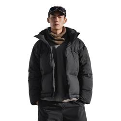 太平鸟 男装羽绒服短款外套冬季宽松轻面包服潮连帽 黑色（阔型) XL