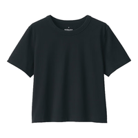 无印良品（無印良品 MUJI）女式 粗细不均纱线 短款短袖T恤 上衣打底衫内搭BB2PHA4S 黑色 S (155/80A)