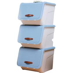 禧天龙 加厚翻盖收纳箱 35L*3个 石青色